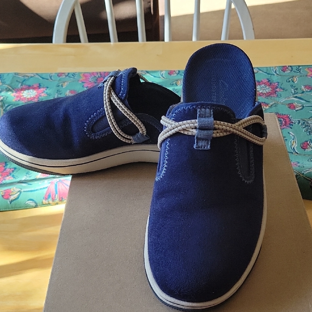 Clarks Cloudstepper Blue Suede Mules Casual Slip-On Shoes
